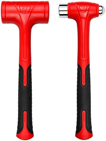 YIYITOOLS 2Pcs Dead Blow Hammer Set,16oz(1LB)Ball Pein Hammer,27oz(1.5LB)Dead Blow Hammer,Red and Black, Shockproof Design, No Rebound Mallet Unibody Molded Checkered Grip Spark and Rebound Resistant