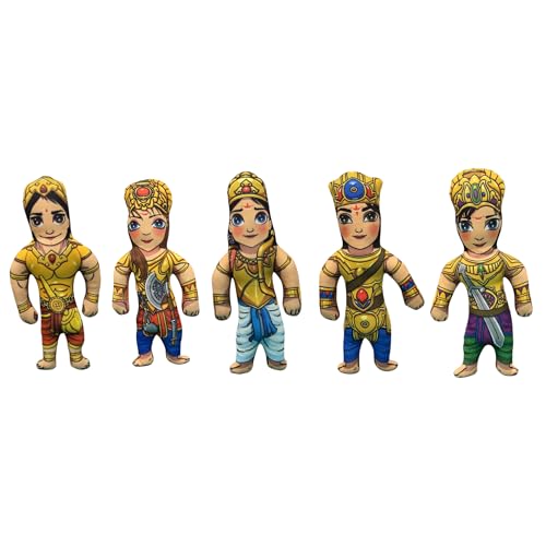 Image of Panch Pandav Soft Toy for Kids | Mahabharat Characters Plush Toys Yudhishthir Bheem Arjun Nakul Sahadev Dolls | Vedic Culture Learning Toy Soft Fabric Safe for Children Gift for Kids