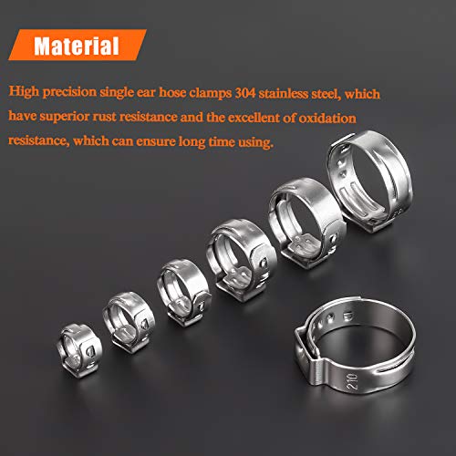 HELIFOUNER 40 Pieces 12.8-15.3mm 304 Stainless Steel Single Ear Hose Clamps
