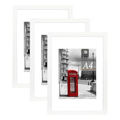 Scholar Tree White A4 Picture Frame with Mount,Set of 3,A4 FrameFreestanding and Wall Mountable