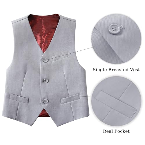 Image of Boys' Vest Slim Formal Suit Vest for Wedding Homecoming with Pockets Adjustable Back Strap, Size 2-20 Years