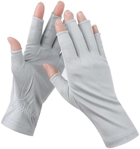 （03:00時点） [BiURU] シルク手袋 絹 手荒れ uvカット ハンドケア (5本指あきグレー, F)