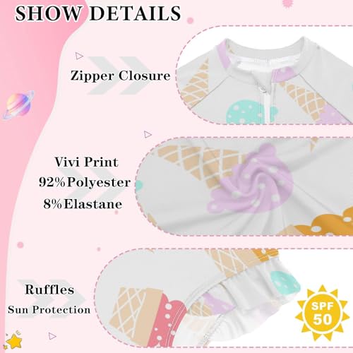 Image of CaTaKu Girls Rash Guard Swimsuit Long Sleeve One Piece Bathing Suit UPF 50+ Toddler Kids Zipper Ruffle Swimwear 3-12Y