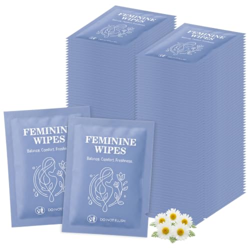 Image of Feminine Wet Wipes Bulk, Individually Wrapped Period Intimate Wipe 100 Pack | Travel Size Personal Hygiene Female Private Parts Cleansing Wipe Butt for Women Girls Daily Travel Bathroom Essential