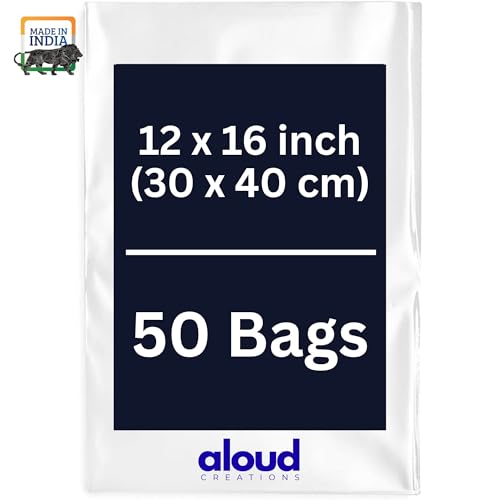 Image of Aloud Creations 50 Pc LDPE Food Grade Plastic Bags for Packaging and Storing | Ideal for Hot or Cold | Liquid Packing Material | 60 Microns Thickness | 12x16 inch | 30x40 cm