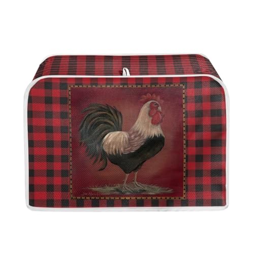 JSLXYYBQ Red Check Rooster Print Toaster Cover 2 Slice, Kitchen Appliance Decorative Dustproof Chicken Pattern Bread Maker Cover Women Gift
