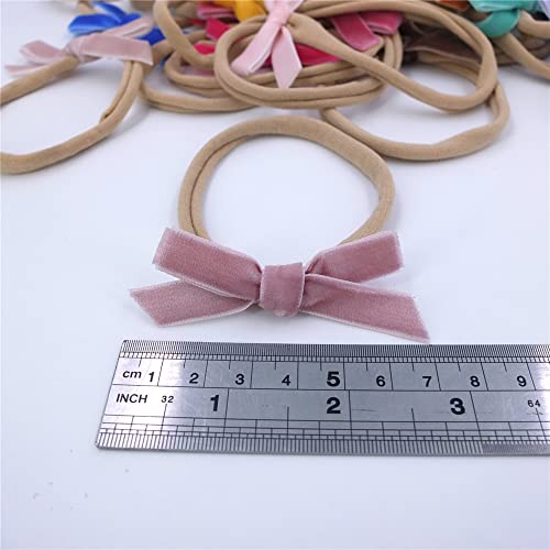 Sugarmelon Velvet Bow Soft Stretchy Headbands for Newborn Infant Toddlers Hair Bow Elastic Bands Baby Girls Nylon Hairband (2.75\'\' Mini 32 PCS)
