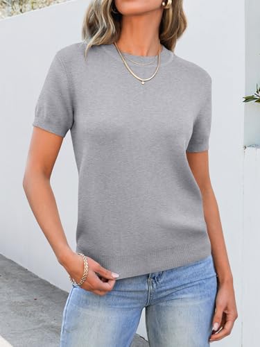 Image of ANRABESS Womens Short Sleeve Sweaters Wool Blend Crew Neck Sweater Shirts Business Casual Work Tops 2026 Summer Outfits
