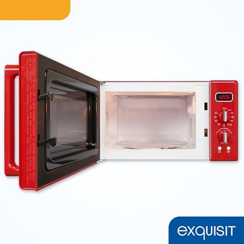 Exquisit Retro-Mikrowelle 700 Watt, 25,5 cm Drehteller, 1000 Watt Grill, 20L, 5 Leistungsstufen,...