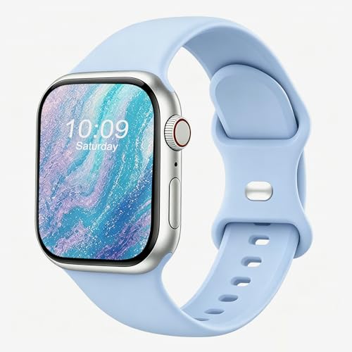 Image of Bands Compatible with Apple Watch 38mm 40mm 41mm 42mm 44mm 45mm 49mm, Soft Silicone Replacement Sport Accessory Strap Wristband for iWatch Series Ultra 8 7 6 5 4 3 2 1 SE Women Men Light Blue