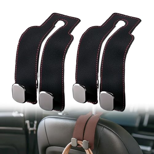 Fauppt Headrest Hooks for Car Car Seat Hooks for Headrest,2026 Hooks for Purses and Bags Cute Car Purse Holder,Twinhook Leather Car Headrest Hangers Seat Back Organizers for Travel (Black*2)