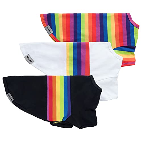 Fitwarm 3 Pack Rainbow Striped Dog Shirt, Dog Summer Clothes For Small Dogs Boy Girl, Breathable Lightweight Pet Tshirt With Sleeves, Cat Outfit, White, Black, Multicolored, Large #TOP4