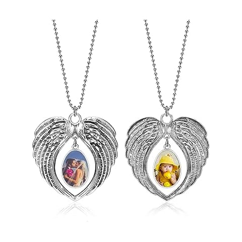 PiercingJ Custom Photo Rearview Mirror Car Charm Double Side Picture Engraving Car Hanging Ornament Angel Wing Car Charm Gift for Men Women (Silver(Water Droplet)) Cover