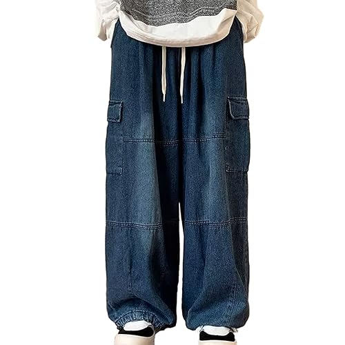 Wide Leg Pants Functional Oversized Cargo with Multiple Pockets Elastic Waist Perfect for Men's Casual Wear