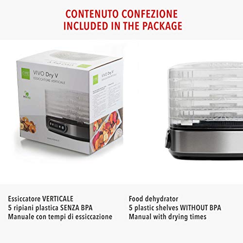 Classe Italy | Dörrgerät für Lebensmittel, niedriger Energieverbrauch, 5 Jahre italienische Garantie, BPA-frei, Dörrgerät für Obst, Gemüse, Fleisch, Fisch, Trockenfrüchte, 500 W, 23 Liter, Stahl – Bild 8