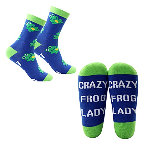 MBMSO 2 Pairs Funny Frog Socks Crazy Frog Lady Dress Socks Frog Gifts for Frog Lovers (Crazy frog lady)