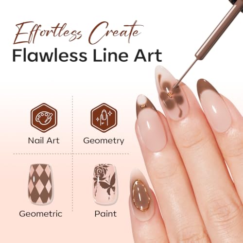 Image of modelones Brown French Tip Liner Gel Polish 15ml Nail Art Detail Brush | Brown Color Gel Paint Swirl Fine Line Design Built in Strip Brush Long Lasting Soak Off U V Cure DIY Fall Manicure Gift