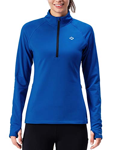 Naviskin Women's Thermal Fleece Half Zip Thumbholes Long Sleeve Shirts Outdoor Running Top Blue Size XL