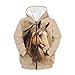PJHEQOXE Vintage Brown Horse Print Girl Long Sleeved Zipper Hoodie Sweatshirt with Pocket Clothes Casual Fashion Winter Clothing