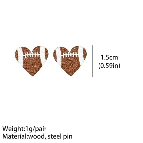 Handmade Wooden Sports Football Wooden Stud Earrings Bulk Baseball Volleyball Soccer Basketball For Women Girls Sport Lover Friendship Jewelry-6 Pairs Heart #TOP1