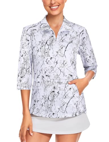 Tanst-Sky-Womens-34-Sleeve-Golf-Shirt-Quick-Dry-Zip-Up-Workout-Tennis-Tops-with-Pockets