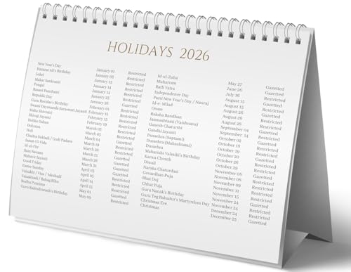Image of LAURET BLANC Standing Desk Calendar 2026- Size (7.5 inch x 9.25 inch), Monthly Grid View, Home and Office Table Calendar (A5, C)