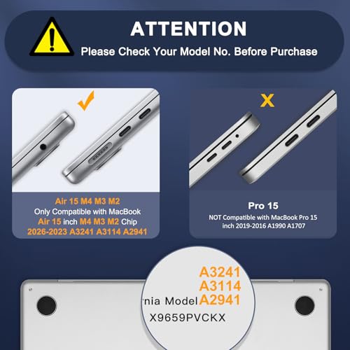 MOSISO Compatible with MacBook Air 15 inch Case M4 M3 M2 2026-2023, Ultra Thin Hard Case, Precision Color & Anti-Fingerprint - Compatible with MacBook Air 15.3 inch A3241 A3114 A2941, Midnight Clear