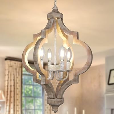 Sigaitwei Rustic Farmhouse Chandelier Hanging Light Fixture?4-Light Black Wood Vintage Chandelier for Dining Room Entryway Kitchen Island Foyer Bedroom Living Room