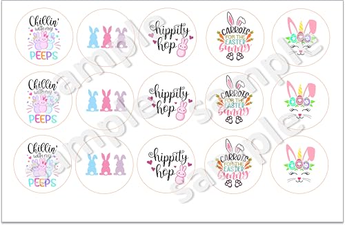 Edible Easter BUnny Unicorns Oreo cookies covered images, cupcake topper printed on edible paper sugar icing sheet, for Ear Bunny cookie decorating, 15 circles 2