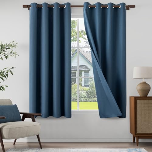 OYRING 100% Blackout Linen Textured Curtains for Children's Room, Bedroom, Light Weight Curtains with Grommets Top, Full Blackout Curtains Privacy Protection, Dark Blue, 52" W x 63" L, 2 Panels by OYRING - Used condition - US$23.00