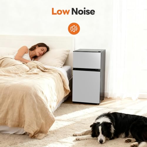 Image of Sweetcrispy 3.2 Cu.Ft Mini Fridge with Freezer, 2 Door Small Refrigerator with Adjustable Thermostat Energy-efficient Low Noise, Compact Fridge for Bedroom, Office, Dorm, Silver