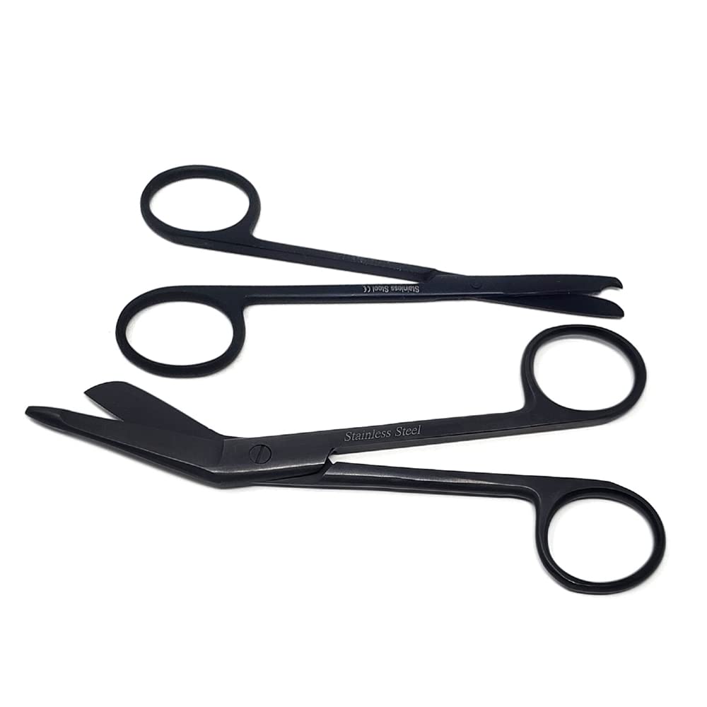 Nurse Bandage Scissors 5.5" + Suture Stitch Scissors 4.5" Set of 2 Stainless Steel Shears to Use for Self Adhesive Wrap & Suture Removal, First Aid,