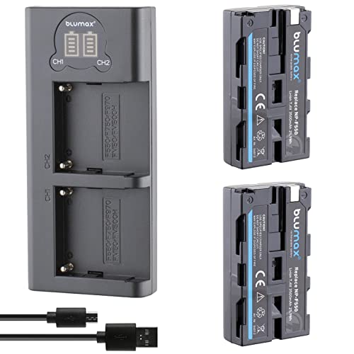 Batterie NP-F550 Blumax 3500mAh lot de 2 et double chargeur LCD pour éclairage et moniteur