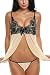Avidlove Women Lingerie 2 Pieces Strap Sleepwear Lace Chemise See-through Babydoll Apricot M