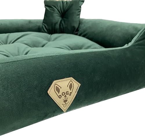 Dogs4Life Hundebett Velours XXL 135 x 100 cm | Hundebett für sehr große Hunde | Orthopädisch | Hundekissen | Waschbar | Outdoor | Mit Rand | Wasserabweisend (XL, Grünes Velours)