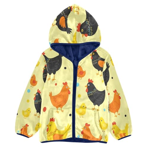 Colorful Cute Chicken Pattern Toddler Fleece Jacket Girl Boys Hooded Fleece Jacket Coat Warm Outwear Zip-up 3-10T