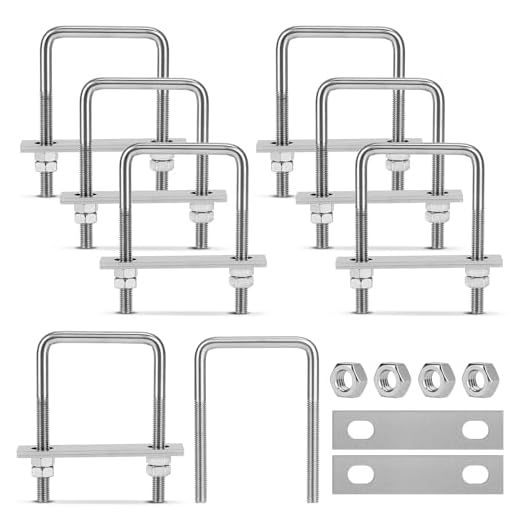 EFUTURETIME 8 x U Schrauben M8 Bolzen 60mm x 100mm mit 16 Gegenplatte, Bügelbolzen Bügelschelle Edelstahl für Zaunpfosten, Rohr Befestigung, Auto Abschleppen
