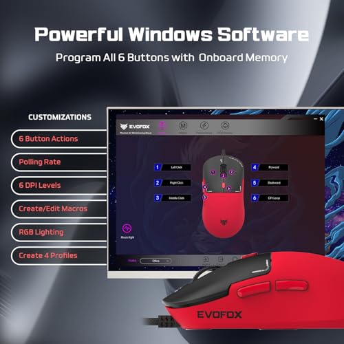 Image of EvoFox Phantom Air Ultra Lightweight Gaming Mouse | Upto 1000Hz Polling Rate, 7000 FPS, 12800 DPI | Honeycomb RGB Lighting | Fully Programmable with Windows Software & On-Board Memory | Red