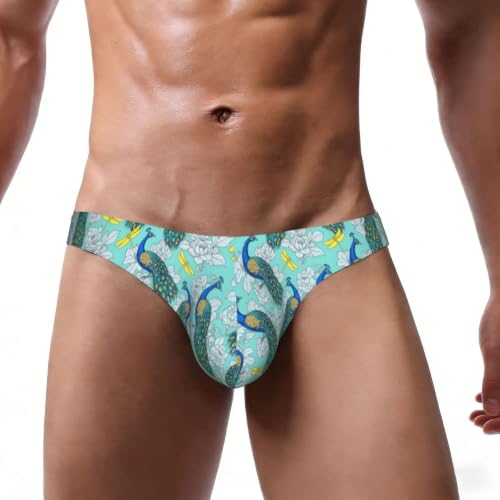 SVEFDOC Men's Peacock Low Rise Swim Beach Briefs for Workout