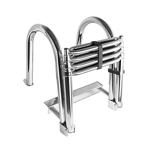 Badeleiter Boot Poolleiter Edelstahl 4-stufige Poolleiter Mit Rutschfesten Stufen Für Yachtdeck Schwimmbeckensteg Tragkraft 200Kg