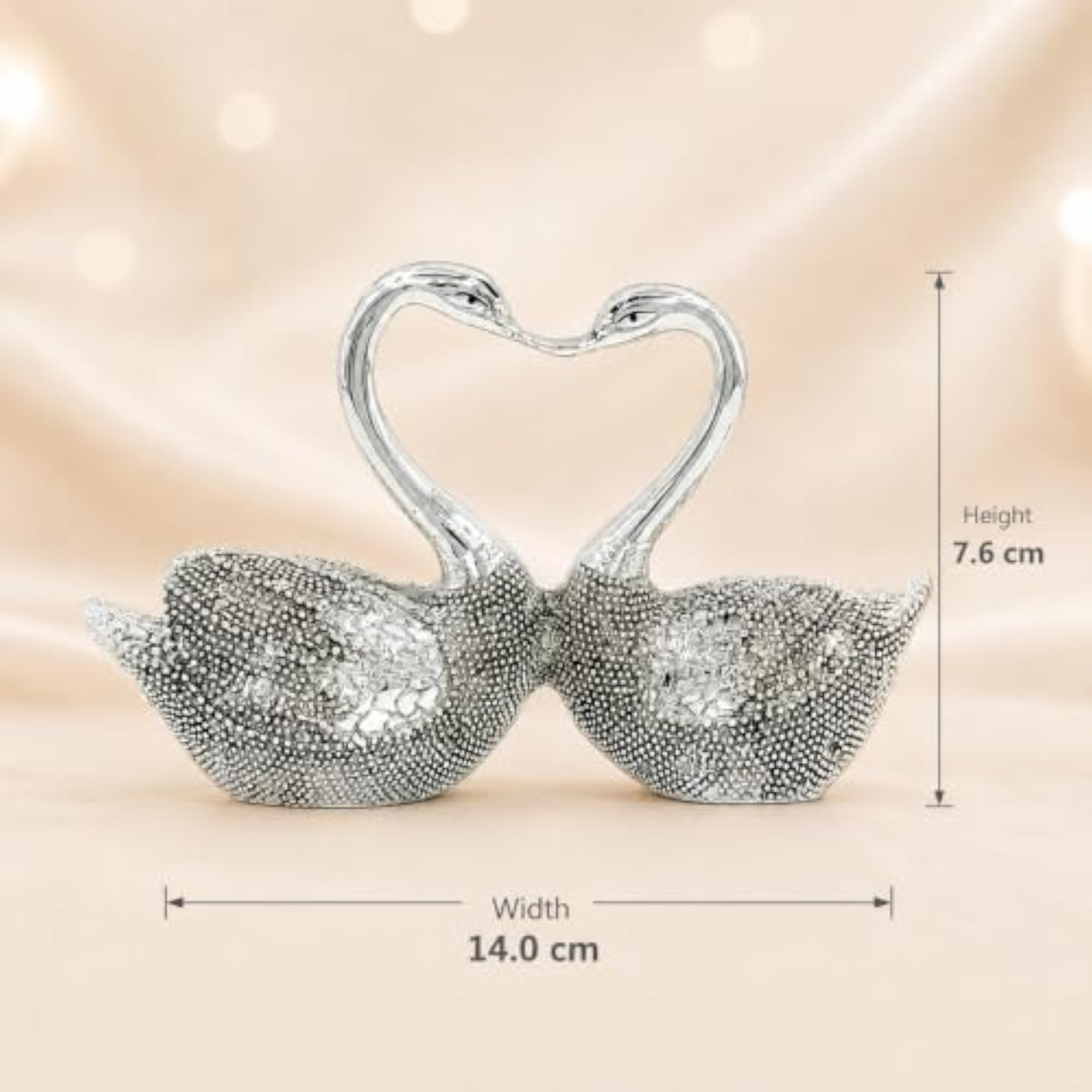 Silver Plated Swan Pair Romantic Couple Statue, Home Decor