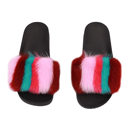 surell - Womens Faux Rex Rabbit Fur Strap Slippers - Fluffy Furry Soft Footwear Slides for Indoor and Outdoor Use - Soft Comfortable Relaxing Shoes - Fuzzy Fluffy Vacation Slide2