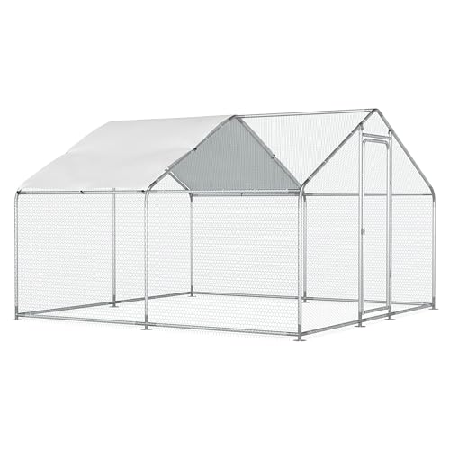 Feelway Large Chicken Coop Outdoor Metal Chicken Run with Waterproof and UV-resistant cover Heavy Duty Hen House Walk-in Poultry Cage for Chicken Dog Duck(9.84\'Ã—9.84\'Ã—6.46\'), Silver
