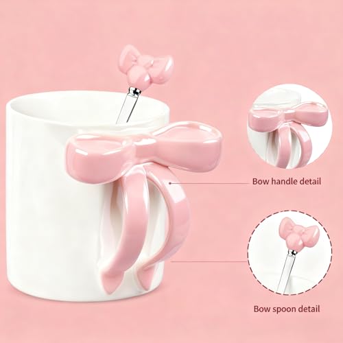 Taza de café cerámica rosa con moño 12 OZ miniatura 3