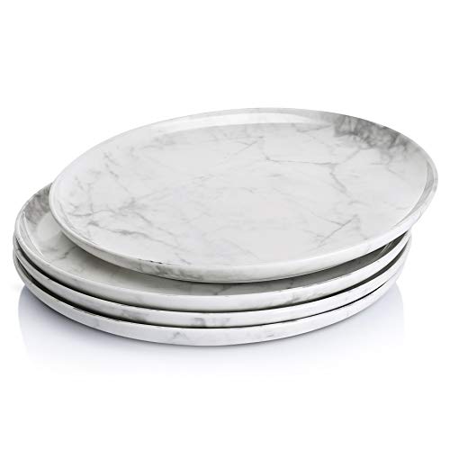 Sweese Dinner Plates Set - 10 Inches Serving Plate For Salad, Pasta - Porcelain Salad Serving Dishes For Kitchen - Marble Fiestaware Plates Set Of 4 - Microwave Dishwasher Oven Safe Dinnerware #TOP6
