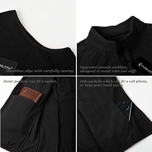 Fuinloth Women's Fleece Vest, Polar Soft Sleeveless Classic Fit with Zip up Pockets Black Large