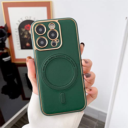 Coque en cuir iPhone 14 Pro Max de luxe avec placage d'or élégant et dos magnétique souple