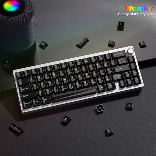 Image of Womier Black Keycaps for Mechanical Keyboard, Ceramic Style Keycaps Set | Glossy Cherry Profile Custom Key caps with Color Character for 60 75 100% Mechanical Keyboards with Cherry MX Switches