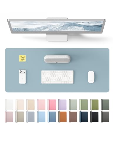 Image of YSAGi Leather Desk Protector, Office Mat, Large Mouse Mat, Non-Slip PU Leather Blotter, Laptop Desk Pad, Waterproof Writing Pad for Office and Home (Ice Blue, 23.6 inch x 13.8 inch)