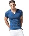 XShing Mens Short Sleeve V Neck Henley Shirts Slim Fit Casual Tee,Blue,Medium